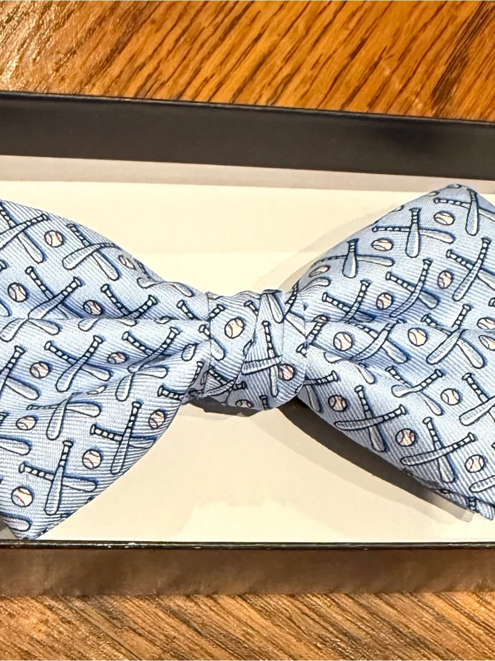 Vineyard Vines Light Blue Bow Tie with Baseball Design
